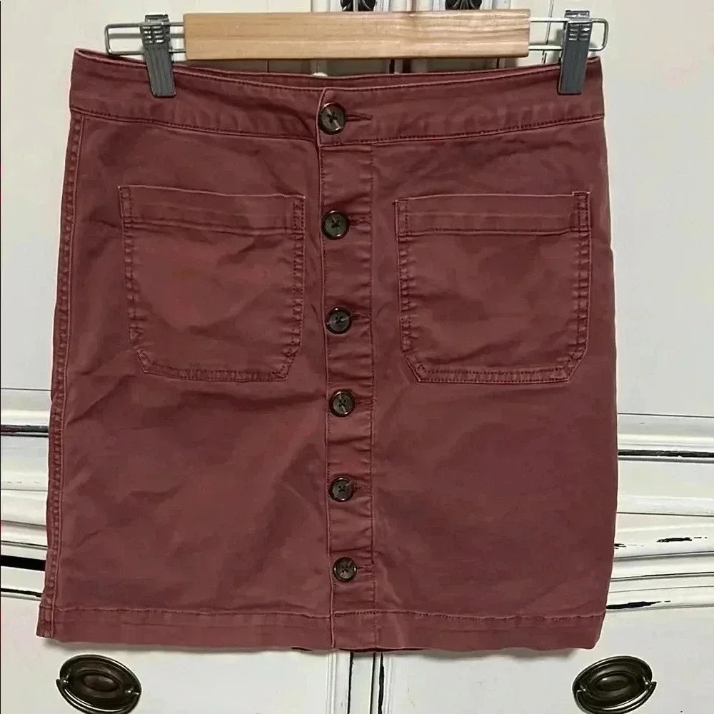 Button-Front Burgundy Skirt
